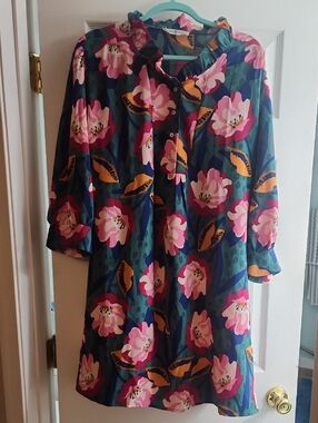 Michelle McDowell Vibrant Floral Tunic Dress in Teal,Blue,Orange & Pink